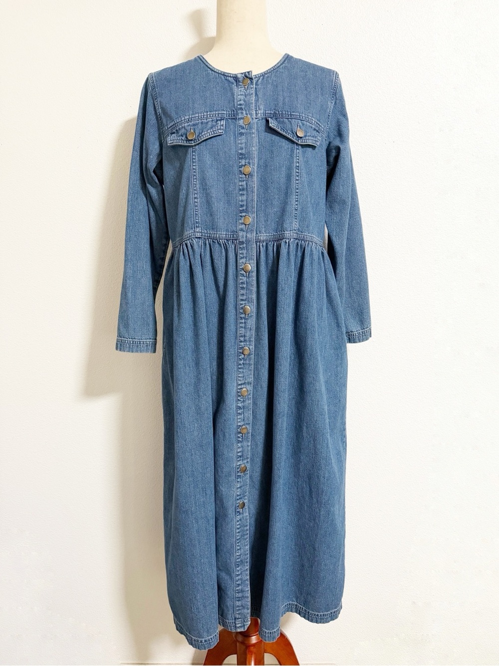 Vintage Eddie Bauer Denim Button Front Midi Dress Blue Size MP